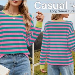 ZESICA Womens Long Sleeve Striped Shirt